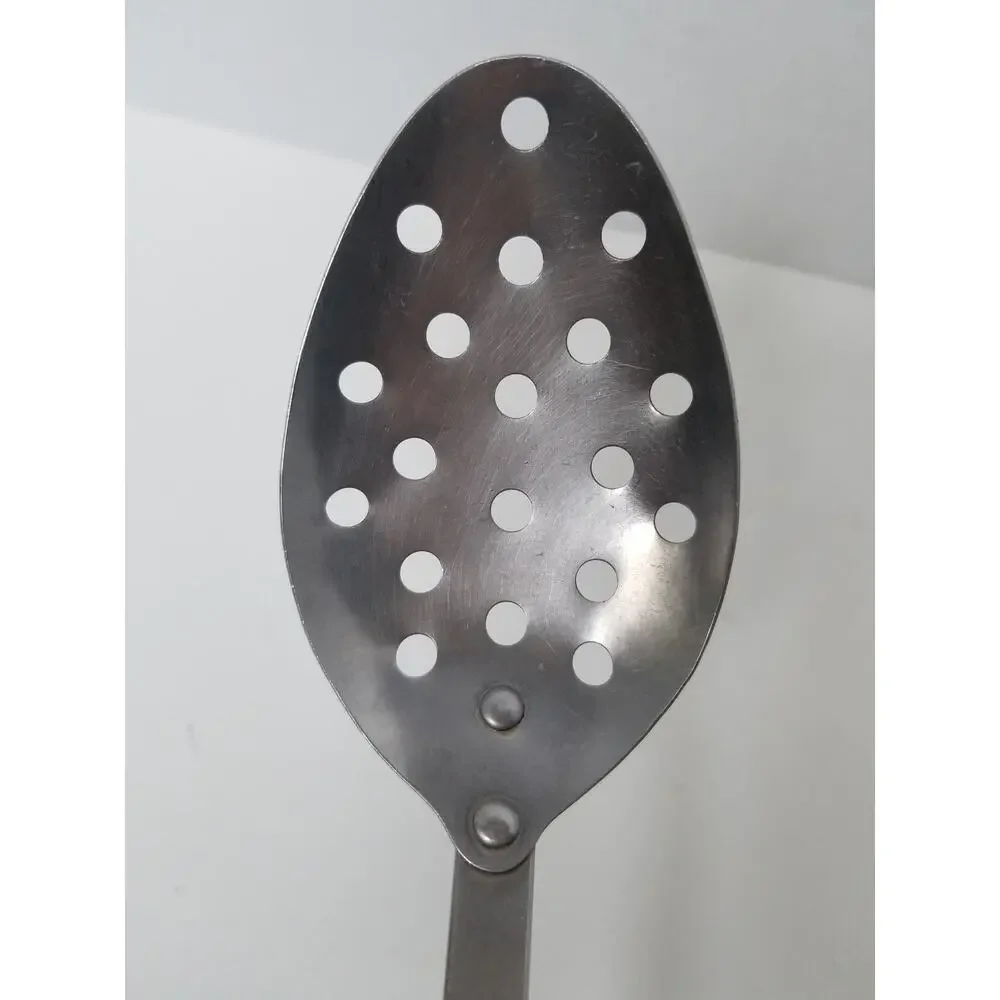 Ekco Stainless USA Black Handle & White Daisy Pattern Slotted Spoon MCM Vtg